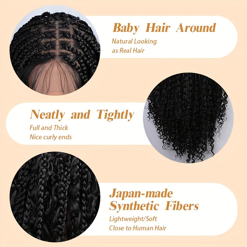 360 Lace Boho Knotless Box Braided Wig for Women - Full Double Lace with, Natural Black Synthetic Hair, Lightweight & Breathable, Perfect for Daily Wear, Parties, and Special Occasions, Versatile Hair Solution | Voluminous Br